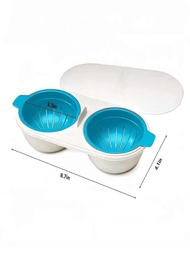 kfzhenqi Microwave Egg Poacher,2 Cavity Eggs Poacher, Microwave egg cooker with Lid,Double Layer Microwave Boiled Eggs Maker for Egg McMuffin Hamburg Breakfast Sandwiches,Easy to cook and clean (blue) - Image 5